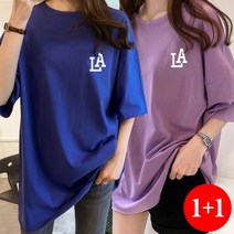 [1+1] 스타일아유 여성 여름 오버핏 반팔 티셔츠 빅사이즈 LA 여자 루즈핏 롱박스티셔츠 데일리룩
