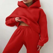 드라이슈트 웻슈트 여성용 운동복 따뜻한 후드 오버사이즈 단색 캐주얼 긴 바지 가을 겨울, 49.Red - S