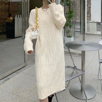 도톰 울 라운드넥 롱 니트 원피스 꽈베기 여성 데일리