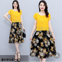 줄리엣이뽀 목걸이포함!! 쉬폰 민소매 원피스와 티셔츠 일체형인 옆라인 끈묶음으로 체형을 자유로이 조절하는 여름 원피스 KJK-3705