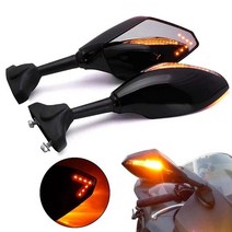 야마하 YZF R1 R6 FZ1 FZ6 600R r3에 대 한 LED 차례 신호 조명과 함께 2Pcs 바이크 오토바이 핸들 바 마운트 백 미러, [01] black