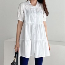 오버핏 반팔 캉캉 A라인 롱 셔츠 블라우스 뱃살커버 여성 여름 롱남방