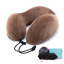 목에좋은경추베개 코골이방지베개 U자형 휴대용 머리 받침 메모리 폼 필러 32x28cm 아이 마스크 포함, 02 Brown