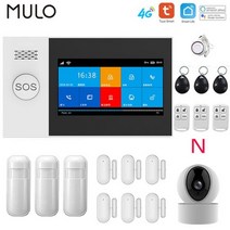 자동차경보기 도난경보 TuyaGSM 와이파이 알람 4G 무선 도난 경보 홈 비즈 터치 스크린 모바일 앱 원격 제어 스마트 사이렌, N_EU 플러그