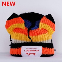 겨울 모자 비니 털 두꺼운 캐주얼 무난한 Loverboy-고양이 귀 니트 더블 레이어 따뜻한 돼지 모직 귀여운 패션 후드 틈새 힙합 개성 있는, [01] one size, [15] D Black Orange