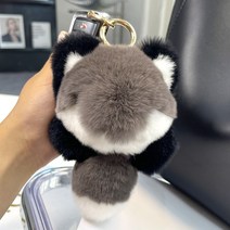 와우진플 부드러운 토끼털 여우 인형 키링, 그레이블랙 여우