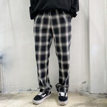 라운지21 남자 홈웨어 타탄체크 밴딩 롱 와이드팬츠