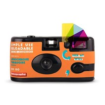 로모카메라 심플유즈 플래쉬 (ISO400-27컷 내장)다회용카메라 필름카메라, 1개, 심플유즈 로모 크롬 터콰이즈 (오렌지) 400-27컷