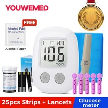 휴대용 비파괴 당도측정기 YouWeMed 혈당 측정기 mg/dl Glucometer Kit 당뇨병 포함 테스터 테스트 스트립, 01 25PC Kit
