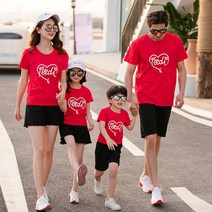 여름패션 유치원 에코 패션쇼 사랑하트 패밀리룩 여름옷 온가족 일가 세식구 네 형 언니 남동생 585140346, 남아 110 야드, 레드 색티셔츠 블랙 바지