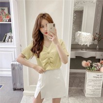 파스텔톤 지지미블라우스 시어서커 여름 반팔 셔링 시원한 블라우스 하객룩 워킹맘
