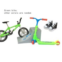 핑거보드 기물 스케이파크 우드 손가락 미니 트랙 스케이트 보드 두 바퀴 스쿠터 데크 bmx 지판 신발 램프 자전거 세트 어린이 선물, dhh-7녹색 신발