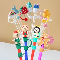 스타벅스 토끼 병아리 곰돌이 오리 스트로우 캡 실리콘 빨대 마개 커버 뚜껑, 7mm, 루돌프베어