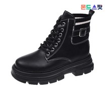 몬드스팟 3.5cm 여성 통굽 니트 레이스업 워커부츠 블랙 (DM831)