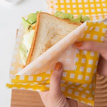 샌드위치포장지 50매 체크 샌드위치 유산지 토스트 포장지 봉투 식품포장지, 옐로우체크