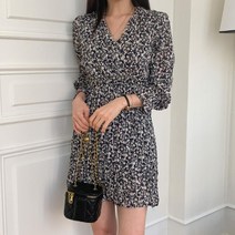 여자 데이트룩 플라워 러블리 분홍꽃 주름 미니원피스
