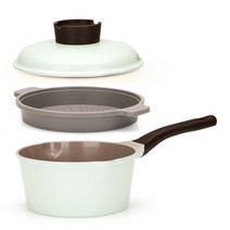 하우쎈 라슐랭 인덕션 라면전용냄비 반반뚜껑+찜기 세라믹 코팅냄비 싱글족 혼밥, IH 18cm + 찜기 민트