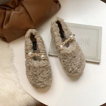 진짜 토끼털 따뜻한 발레 플랫 여성용 버클 스트랩 모카신 아늑한 라운드 토 겨울용 플러시 스노우 슈즈 미끄럼 방지 로퍼