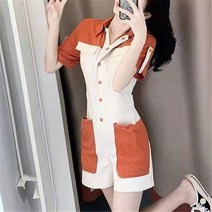 여름 패치워크 패션 반바지 스트라이프 슬림핏 점프슈트YMY23032708