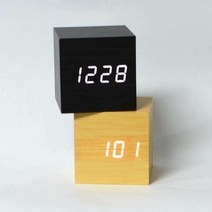 LED탁상시계 탁상시계 LED 우드 큐브 전자시, (색상):흰색