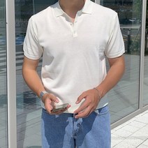 프랑스원단 린넨 아이스 남자 반팔 카라 니트