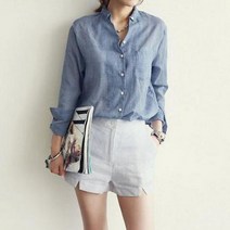 린넨 셔츠 블라우스 오피스룩 버튼 솔리드 컬러 레트로 패션 절개 포켓 코튼 긴팔 베이직 스프링 여성