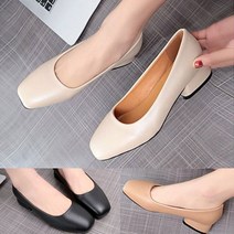 짝꿍닷컴 사각코 펌프스 힐 통굽 로우힐 여성구두 3.5cm P5262