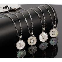 뚜루뚜루 ins 천연자개 이니셜 목걸이 써지컬 목걸이 P00222 영문영어 알파벳 26자모 A~Z 팬던트 선물 기념 우정 목걸이 학생