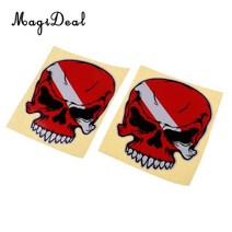 스킨스쿠버용품 대형 방수 반사 스쿠버 다이빙 탱크 실린더 핀 오리발 스티커 데칼 액세서리 2 개 세트, Red Skull