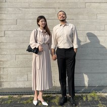9월 하객룩 제주도 커플시밀러룩 앞단추 김나영 플리츠 맥시롱 베이비돌