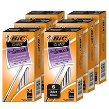BIC 크리스탈 엑스트라 스무스 블랙 볼펜 미디엄 포인트(1.0mm) 144개 대량 펜 팩 세계 1위 볼펜, 24 Count (Pack of 6), Black, 24 Count (Pack of 6)