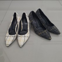 체크 자수 쿠션 키높이 여성 펌프스 구두 하이힐 8cm