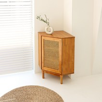 [헤닝] 미드나잇 라탄 원목 코너장 장식장