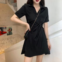오너클랜 여성 데일리 편한 예쁜 반팔 주름 라인 원피스 치마