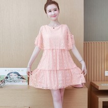 소매프릴원피스 케이크 뚱뚱한 레이스오프숄더 배가리기 여성스럽다 의 스윗 2891302996