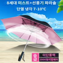 선풍기 골프 우산 대형 미스트 양산, 최고급형(미스트가능 2단조절가능), 핑크