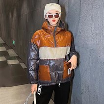 여성 유광 패딩 여자 겨울 코트 무지개 색상 밝은 누에고치 후드 다운 면화 방수 짧은 빵 패션 새 재킷