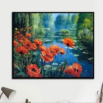 양평 두물머리 아름답게 피어난 양귀비 꽃 보석십자수 DIY 집에서 취미 비즈십자수, 80x120cm