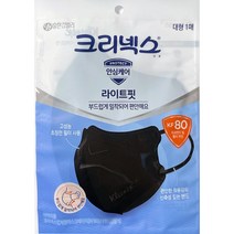 크리넥스 안심케어 라이트핏 입체형 황사마스크 KF80 대형 마스크 블랙 BLACK, 5개입
