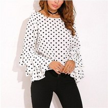 땡땡이 블라우스 도트 여성 폴카 blusas shirts 봄 가을 기본 패션 o 넥 긴