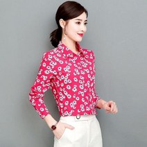 빅사이즈 블라우스 이쁜옷 여성 상의 큰옷 뉴 리틀 데이지 플로랄 쉬폰 셔츠 여성용 봄 여름 긴팔 프린트 패션 하단 레이디