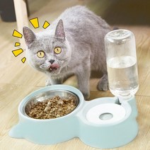 반자동 급식기 냐옹 2구 급수기 밥그릇 물그릇 자율배식 사료급여기 배식기 정수기 자동밥주기, 블루