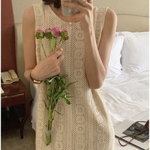 여름원피스 휴가지룩 바캉스룩 레이스자수 단정한 민소매원피스-72394EA