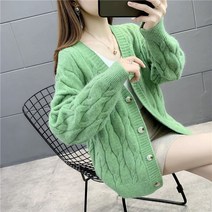 연두색 가디건 니트 꽃자수 하늘색 민트색 크롭 루즈핏 연보라 빅카라 부클 초록색 보석단추