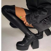 여성 남성 레인 부츠 장마철 신발 커플 장화 수제 웨스턴 여름 명품 스타일 작업화 방수 워커 펑크 가 겨울 탄성 마이크로 화이버 발목 하이힐 블랙 두꺼운 플랫폼 롱 니 하이