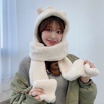 VANANA2 테디 베어 곰 목도리 털후드 보닛 모자