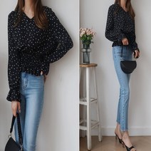 하트 프릴 브이넥 V넥 긴 팔 셔링 벌룬 허리 밴딩 봄 베이직 여름 여성 블라우스 여자 단정한 편한 브라우스 예쁜 이쁜 소매 루즈 핏 러블리 데일리 심플 룩 핏 20대 30대 40