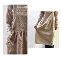 큐티 플라워 멜빵 주방 어린이집 유치원 보육교사 공방 원피스형 롱 예쁜 러블리 꽃무늬 면 앞치마 조리복, 진베이지