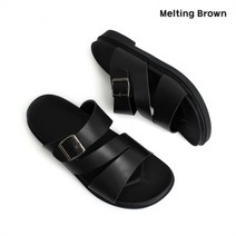 셀러허브 패션 [멜팅브라운] 남성 캐주얼 소가죽 버클 슬리퍼 사무실화