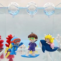 가정용 어항 서핑하는남자 고래타는여자 잠수부 피규어 장식품 2개세트 열대어 물고기 구피 수족관 어항 꾸미기 용품, 고래타는여자+잠수부
